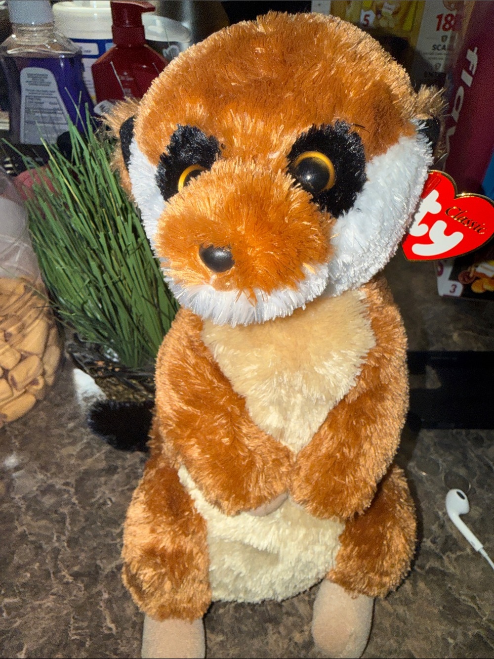 Ty Brown and Cream Plush Meerkat with Black Eye Accents Buurows with tag